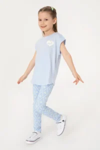 US Polo Assn. Girls' Light Blue Heart Patterned interlock Sweatpants - Image 2