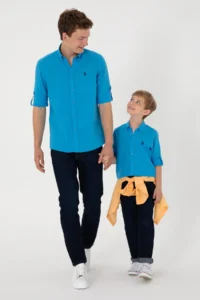 US Polo Assn. Men's Blue Linen Look Basic Shirt