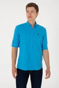 US Polo Assn. Men's Blue Linen Look Basic Shirt - Image 3