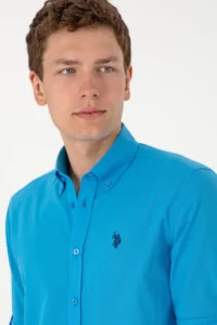 US Polo Assn. Men's Blue Linen Look Basic Shirt - Image 4