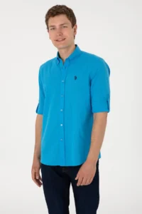US Polo Assn. Men's Blue Linen Look Basic Shirt - Image 5