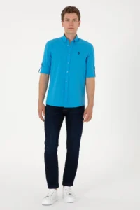 US Polo Assn. Men's Blue Linen Look Basic Shirt - Image 6