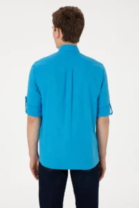 US Polo Assn. Men's Blue Linen Look Basic Shirt - Image 7
