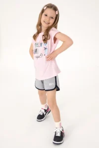US Polo Assn. Girls' Gray Melanj Regular Fit Knitting Shorts