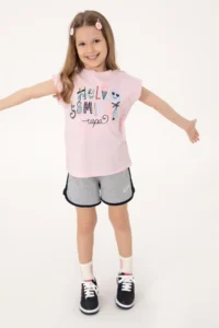 US Polo Assn. Girls' Gray Melanj Regular Fit Knitting Shorts - Image 2