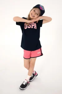 US Polo Assn. Girls' Pink Regular Fit Knitting Shorts