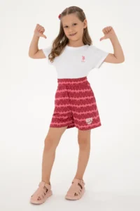 US Polo Assn. Girls' Cherry Heart pattern Printed Knitting Shorts - Image 2