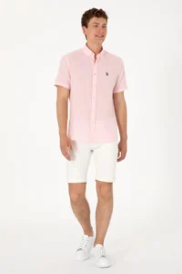 US Polo Assn. Men Light Pink Short Sleeve Shirt - Image 6