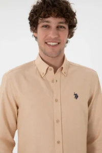 US Polo Assn. Men Camel Long Sleeve Basic Shirt - Image 3