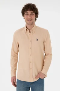 US Polo Assn. Men Camel Long Sleeve Basic Shirt - Image 4