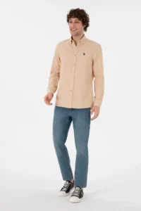US Polo Assn. Men Camel Long Sleeve Basic Shirt - Image 5