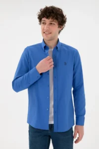 US Polo Assn. Men Indigo Long Sleeve Basic Shirt - Image 2