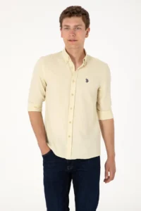 US Polo Assn. Men Light Khaki Long Sleeve Basic Shirt - Image 3