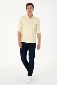 US Polo Assn. Men Light Khaki Long Sleeve Basic Shirt - Image 6