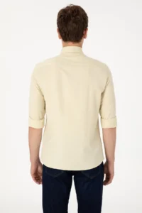 US Polo Assn. Men Light Khaki Long Sleeve Basic Shirt - Image 7