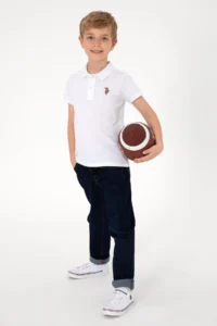 US Polo Assn. Boys' White Basic Polo Shirt Collar T-Shirt - Image 3