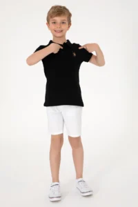 US Polo Assn. Boys' Black Basic Polo Shirt Collar T-Shirt - Image 3