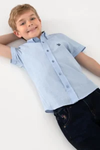 US Polo Assn. Boys' Light Blue Short Sleeve Shirt - Image 3