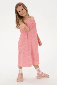 US Polo Assn. Girls' Pink Striped A-Form Sleeveless Weaving Dress - Image 2
