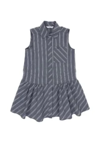 US Polo Assn. Girls' Navy Blue Polo Shirt Collar Sleeveless Striped Weaving Dress - Image 3