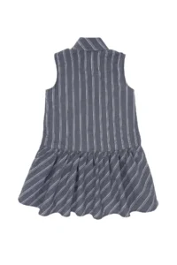 US Polo Assn. Girls' Navy Blue Polo Shirt Collar Sleeveless Striped Weaving Dress - Image 4