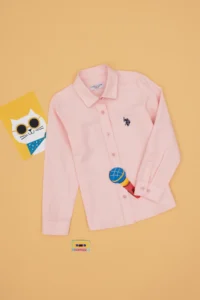 US Polo Assn. Girls' Light Pink Long Sleeve Basic Shirt - Image 3