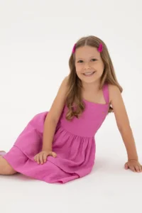 US Polo Assn. Girls' Fuchsia Frilly A-Form Sleeveless Weaving Dress - Image 2