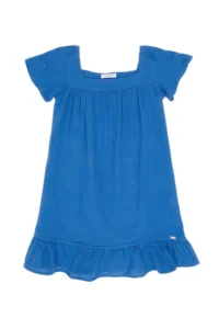 US Polo Assn. Girls' Blue Short Sleeve Muslin Material Weaving Dress - Image 3