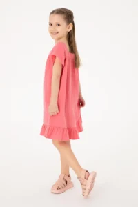 US Polo Assn. Girls' Pink Short Sleeve Muslin Material Weaving Dress - Image 2