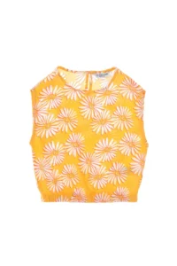 US Polo Shirt Assn. Girls' Orange Flower Patterned Sleeveless Shirt - Image 3
