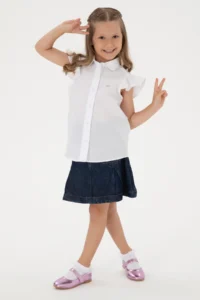 US Polo Assn. Girls' White Ruffle Sleeve Detailed Cotton Shirt