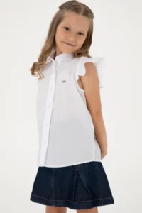 US Polo Assn. Girls' White Ruffle Sleeve Detailed Cotton Shirt - Image 2