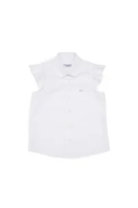 US Polo Assn. Girls' White Ruffle Sleeve Detailed Cotton Shirt - Image 4