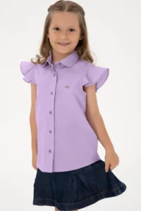 US Polo Assn. Girls' Lilac Ruffle Sleeve Detailed Cotton Shirt - Image 2