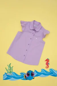 US Polo Assn. Girls' Lilac Ruffle Sleeve Detailed Cotton Shirt - Image 3