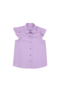 US Polo Assn. Girls' Lilac Ruffle Sleeve Detailed Cotton Shirt - Image 4