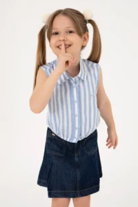 US Polo Assn. Girls' Blue Striped Sleeveless Shirt