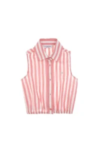 US Polo Assn. Girls' Pink Striped Sleeveless Shirt - Image 4