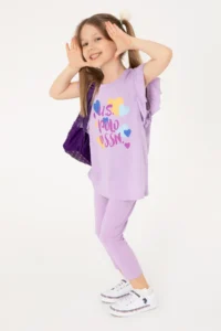 US Polo Assn. Girls' Lilac 3/4 Size interlock Leggings - Image 2