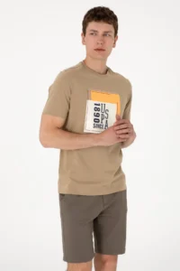 US Polo Assn. Men Regular Fit Crew Neck Khaki T-Shirt - Image 3