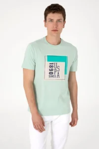 US Polo Assn. Men Regular Fit Crew Neck Aqua Green T-Shirt
