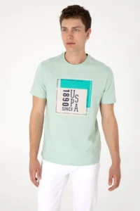 US Polo Assn. Men Regular Fit Crew Neck Aqua Green T-Shirt - Image 3