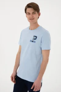 US Polo Assn. Men Regular Fit Crew Neck Light Blue T-Shirt - Image 3