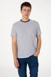 US Polo Assn. Men Regular Fit Crew Neck Navy Blue Striped T-Shirt