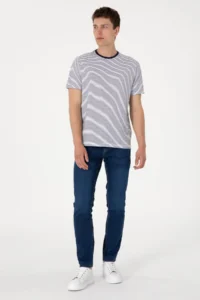 US Polo Assn. Men Regular Fit Crew Neck Navy Blue Striped T-Shirt - Image 4