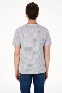 US Polo Assn. Men Regular Fit Crew Neck Navy Blue Striped T-Shirt - Image 5