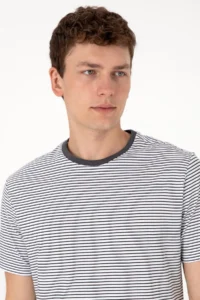 US Polo Assn. Men Regular Fit Crew Neck Black Striped T-Shirt - Image 2