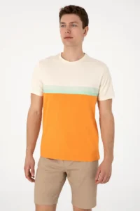 US Polo Assn. Men Regular Fit Crew Neck Orange T-Shirt - Image 3