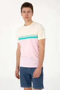 US Polo Assn. Men Regular Fit Crew Neck Light Pink T-Shirt - Image 3