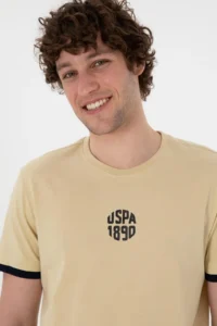 US Polo Assn. Men Regular Fit Crew Neck Light Khaki T-Shirt - Image 2